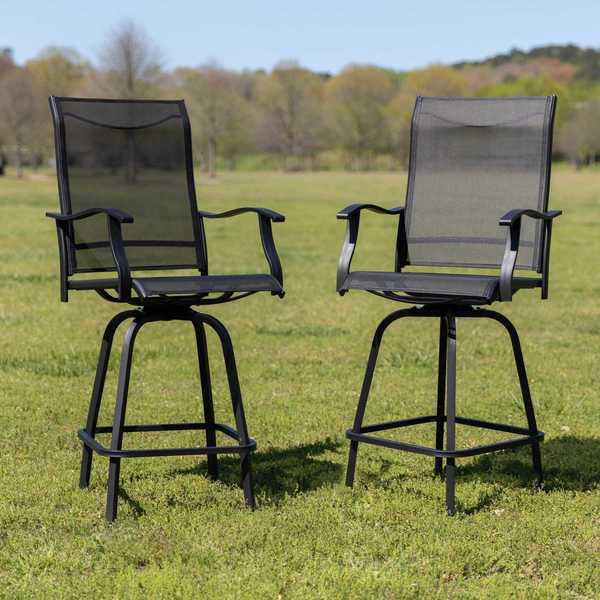 Flash Furniture 2PK Outdoor Stool - 30 inch Patio Bar Stool, Black 2-ET-SWVLPTO-30-BK-GG